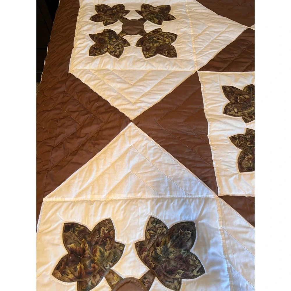 Brown and Cream Floral Patchwork Quilt - Home Bedding